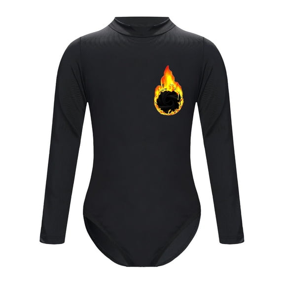 Miutii Kids Girls Fleece Lined Long Sleeve Undergarment Gymnastics Ballet Dance Leotard Bodysuit Tops Black Mock Neck 8-9
