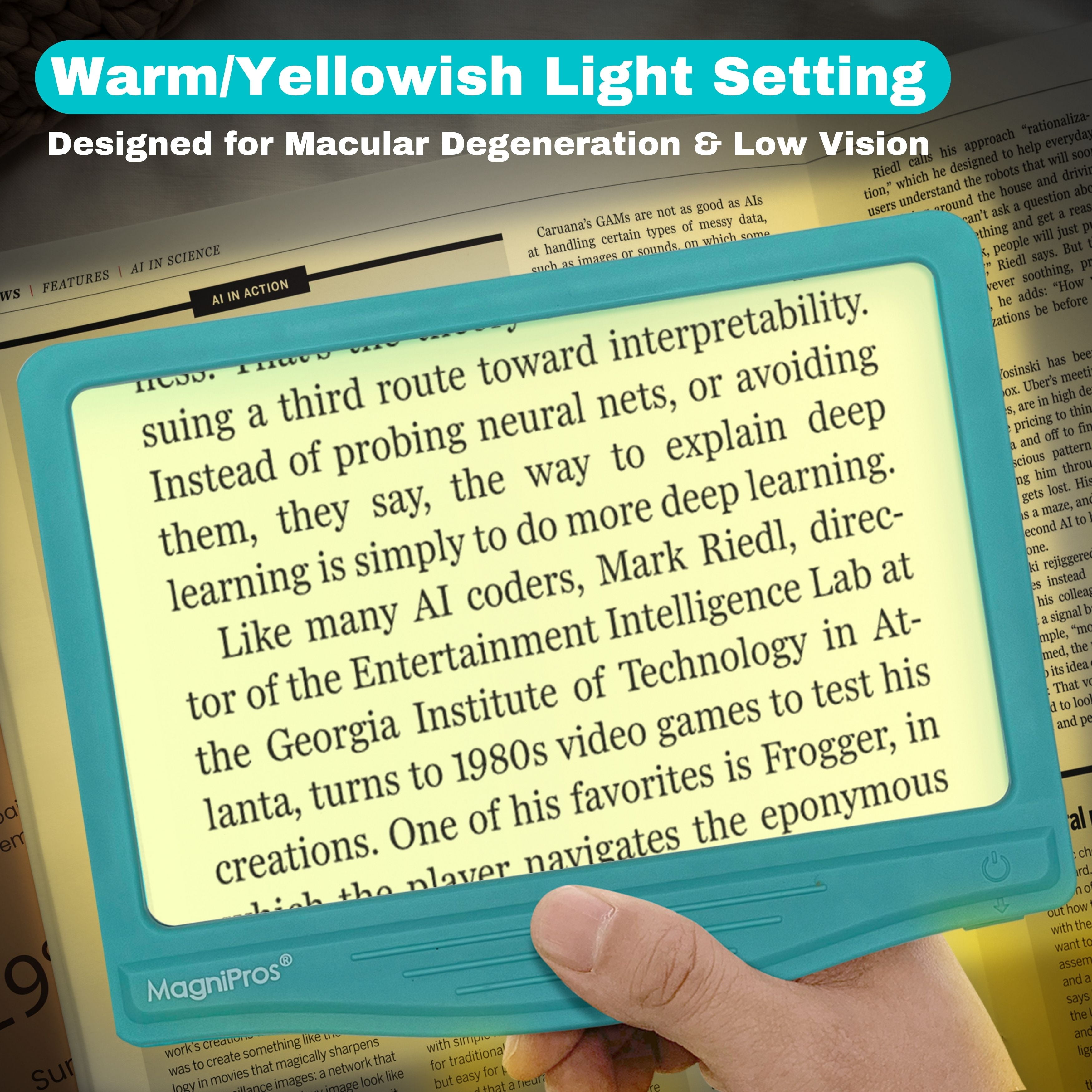MAGNIPROS Patented 5X Large Ultra-Bright LED Page Magnifier with Anti-Glare Lens & 3 Dimmable Color Light Modes – Ideal for Reading Fine Print, Books, Newspapers