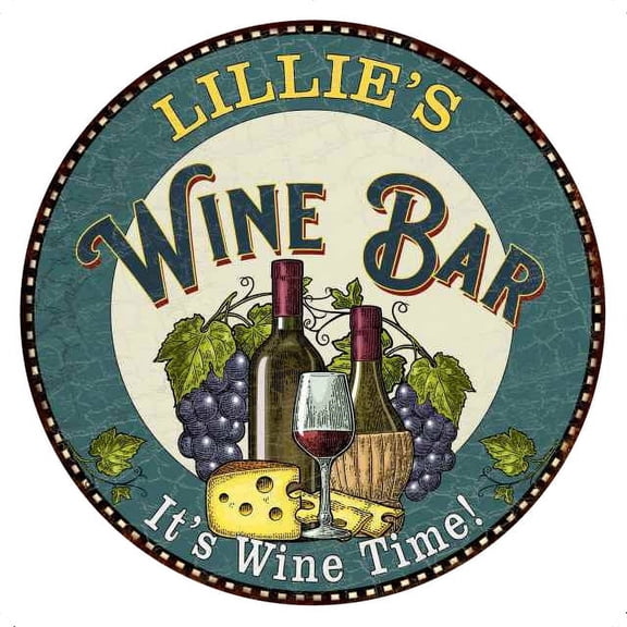 LILLIE'S Wine Bar 14" Round Metal Sign Wall Gift 100140043276