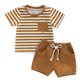 thumbnail image 1 of Conjunto De Trajes De Ropa De Verano Ropa de manga corta para bebé, trajes, camiseta a rayas encantadora y pantalones cortos (Beige 12-18M) Cgtredaw Para estrenar, 1 of 1