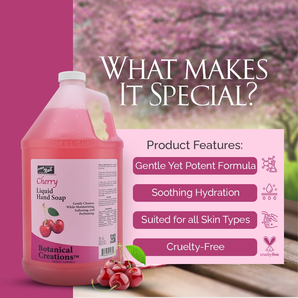 PRONAIL - Liquid Hand Soap Refill, Cherry, 1 Gallon - Deeply Cleanse and Hydrates, Leaving your hands Fresh and Soft - Bulk, Refill Gallon