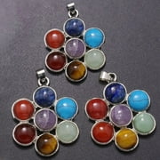 3/12X Natural Gemstones Healing Reiki Chakra Six Petal Flower Pendant Charm Bead