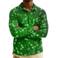 thumbnail image 4 of Men's St. Patrick's Day Shamrock Plaid Polo Collar Long Sleeve Pullover Top, 4 of 6