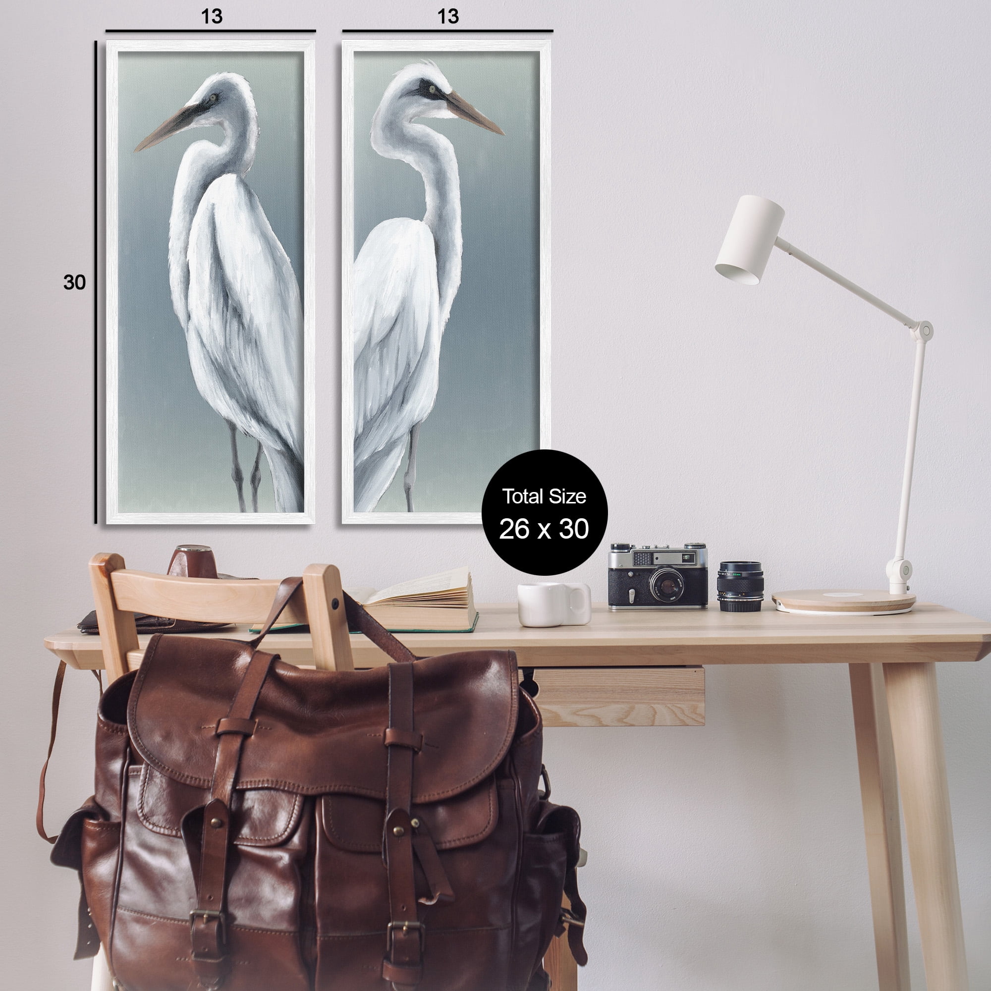 Stupell Industries Nautical Egret Portraits Animals & Insects Painting White Framed Art Print Wall Art, 13 x 30, Set of 2