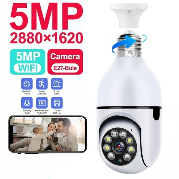 Cámara con bombilla E27 de 5MP, WiFi, videovigilancia para interiores, seguridad para el hogar, Monitor de bebé, visión nocturna a todo Color, seguimiento humano automático AI Dengxun unisex