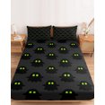 thumbnail image 2 of Queen Size Fitted Sheet Set - Halloween 3 Piece Bedding Sets 16" Deep Pocket Fitted Sheet with 2 Pillowcases, Black Spooky Green Eyes Ghost Floating Brushed Microfiber Hotel Luxury Bed Sheets, 2 of 9