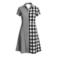 thumbnail image 7 of Horkkom Midi Dresses for Women V Neck Short Sleeve Shirt Dresses Summer Plaid Print Casual Dresses M, 7 of 7