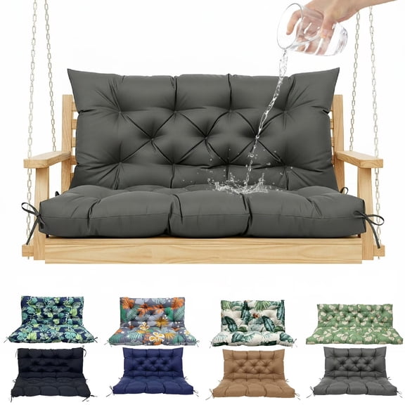 Eurhowing Outdoor Bench Cushion Waterproof, 40"x40"x4" Thick Patio Swing Chair Cushions with Ties, All-Weather High Density Foam Seat Pad for Porch Garden Furniture, Gray