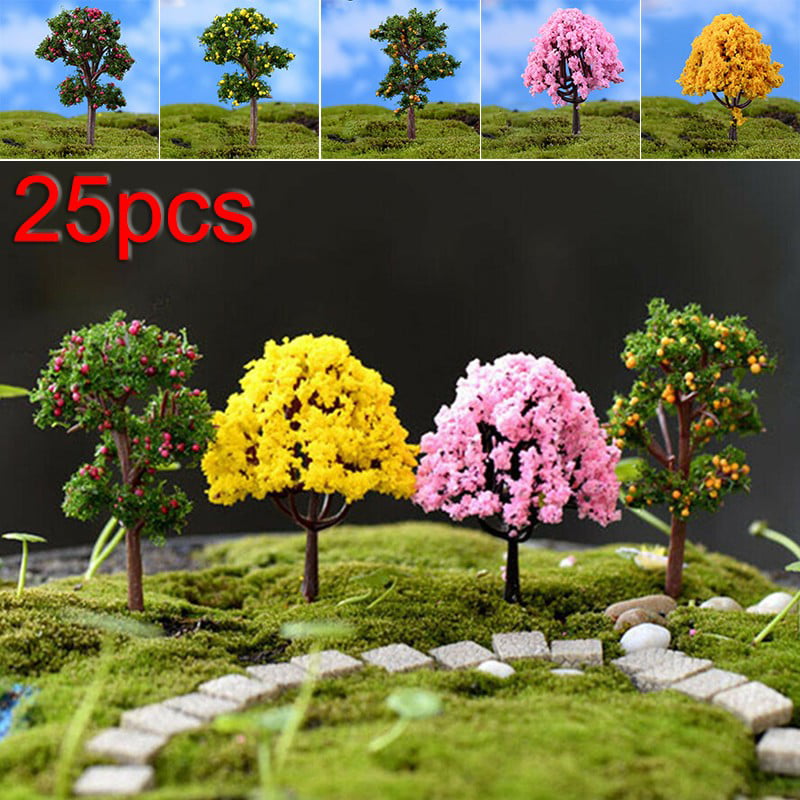 25pcs Set Simulation Model Fruit Tree Fake Flower Landscape Decor 3D Miniature 