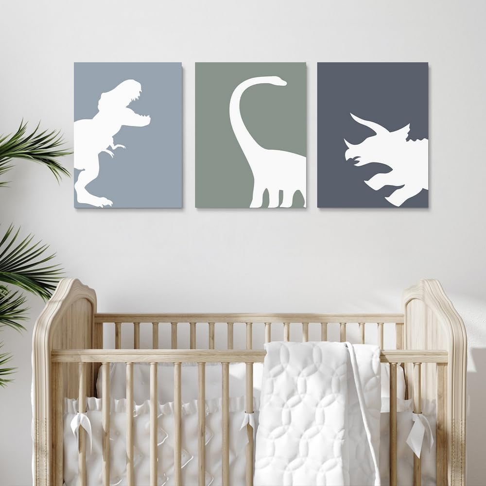 JANS.NO1 Dinosaur Wall Decor T-Rex Art Set of 3, Boys Room Aesthetic Posters, Animal Nursery Print for Kids Toddler Decor