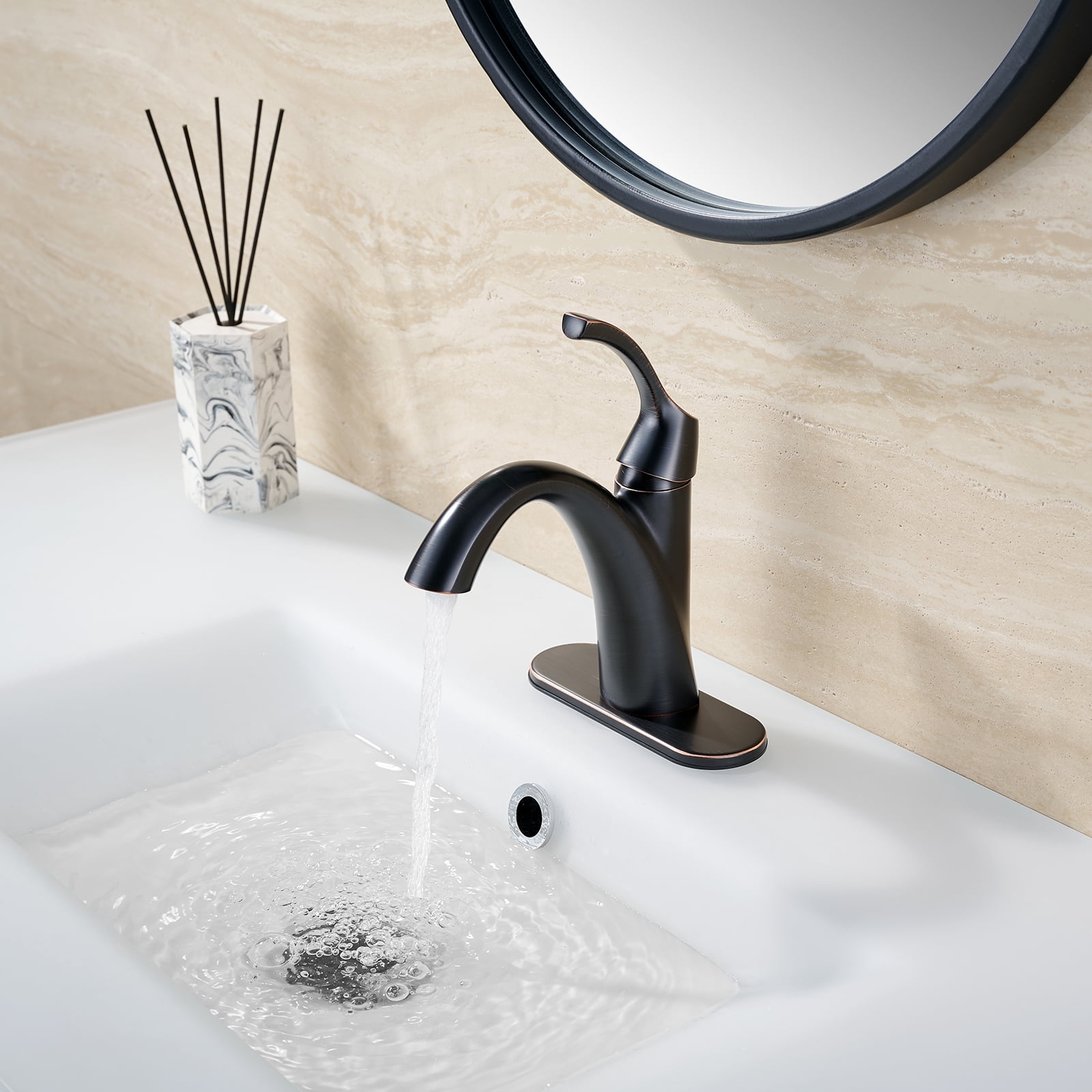 TimeArrow Bathroom Sink Faucet Oil Rubbed Bronze, Single Handle Bathroom Faucet for 1 Hole with 3 Holes Deck Plate, Lavatory Vanity Faucet, Pop Up Drain and Water Supply Lines Included, TAF206-ORB