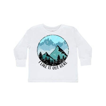 

Inktastic I Like it Out Here Mountains in Blue Distressed Gift Toddler Boy or Toddler Girl Long Sleeve T-Shirt