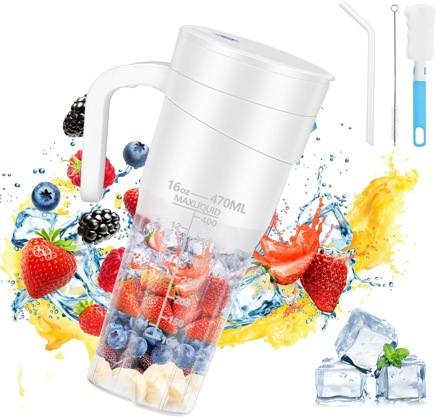 Self-Cleaning Blender - Powerful and Portable Smoothie Maker - 16 Oz Capacity, Magnetic Switch, Rechargeable Battery - Make Healthy Smoothies On the Go