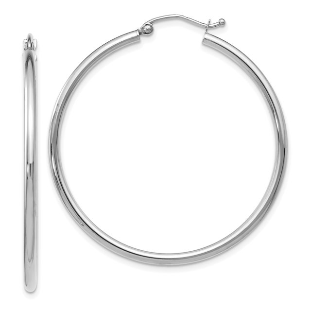 Boucles d'Oreilles Créoles à Charnière Rondes en Or Blanc 14k 2x40 mm