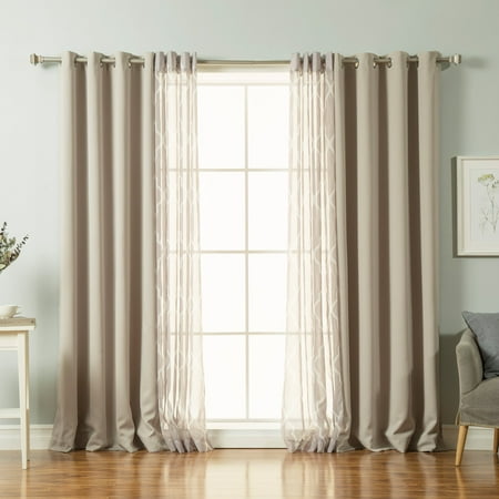 Best Home Fashion Mix and Match Solid Blackout and Sheer Moroccan Grommet 4 Piece Curtain