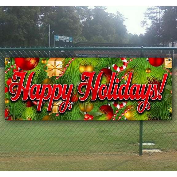 Happy Holidays 4 13 oz Vinyl Banner With Metal Grommets