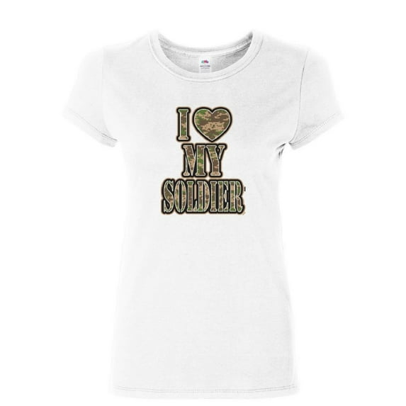 Tee Hunt I Heart My Soldier Women's T-Shirt Cute Camo Army Wife Army Mom Military Shirt, White, 3X-Large