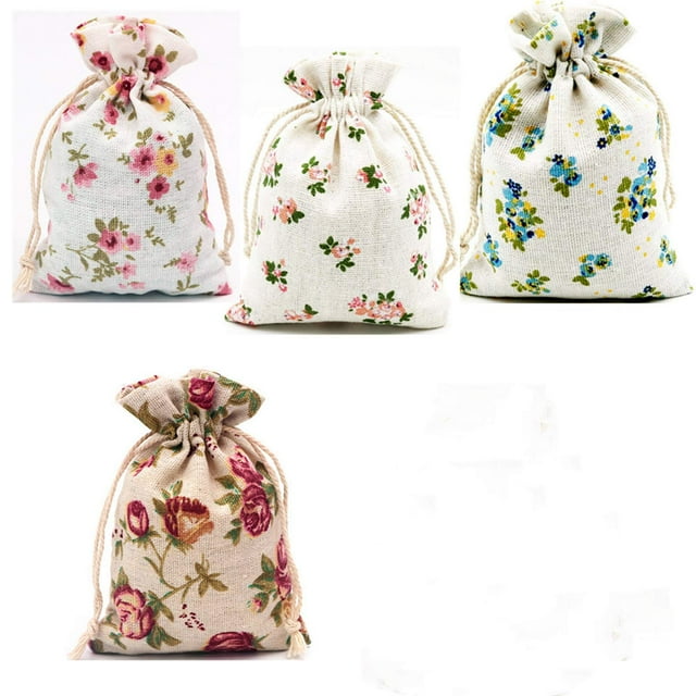 Bolsas con cordón Autupy Floral, arpillera, 14 x 10 cm, paquete de 20