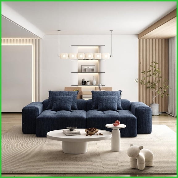 Modern Oversized 4-PC Modular Sectional Sofa with Chaise - Sparkling Chenille Fabric, No Assembly Required, Blue for Living Rooms