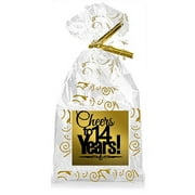 CakeSupplyShop Item#014CTC 14th Birthday / Anniversary Cheers Metallic Gold & Gold Swirl Party Favor Bags with Twist Ties