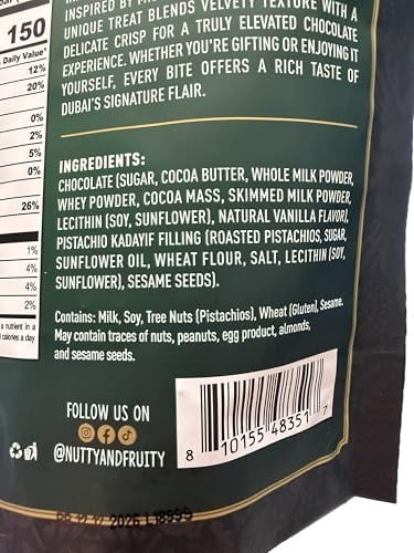 Nutty Fruity Dubai Chocolate Bars - Milk Chocolate Filled with Pistachios and Crunchy Kadayif - 6.35 Oz/180g