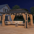 thumbnail image 2 of Clouddwell 12' x 16' Gazebo for Patio, Gazebo Pergola with Sloped Roof, Large Wall-Mounted Heavy Duty Awnings, for Deck, Patio and Backyard,Brown, 2 of 8