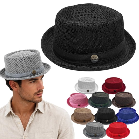 Mesh Pork Pie Hat for Men and Women - Breathable Summer Fedora Hat, Lightweight Foldable, Great Father's Day Gift