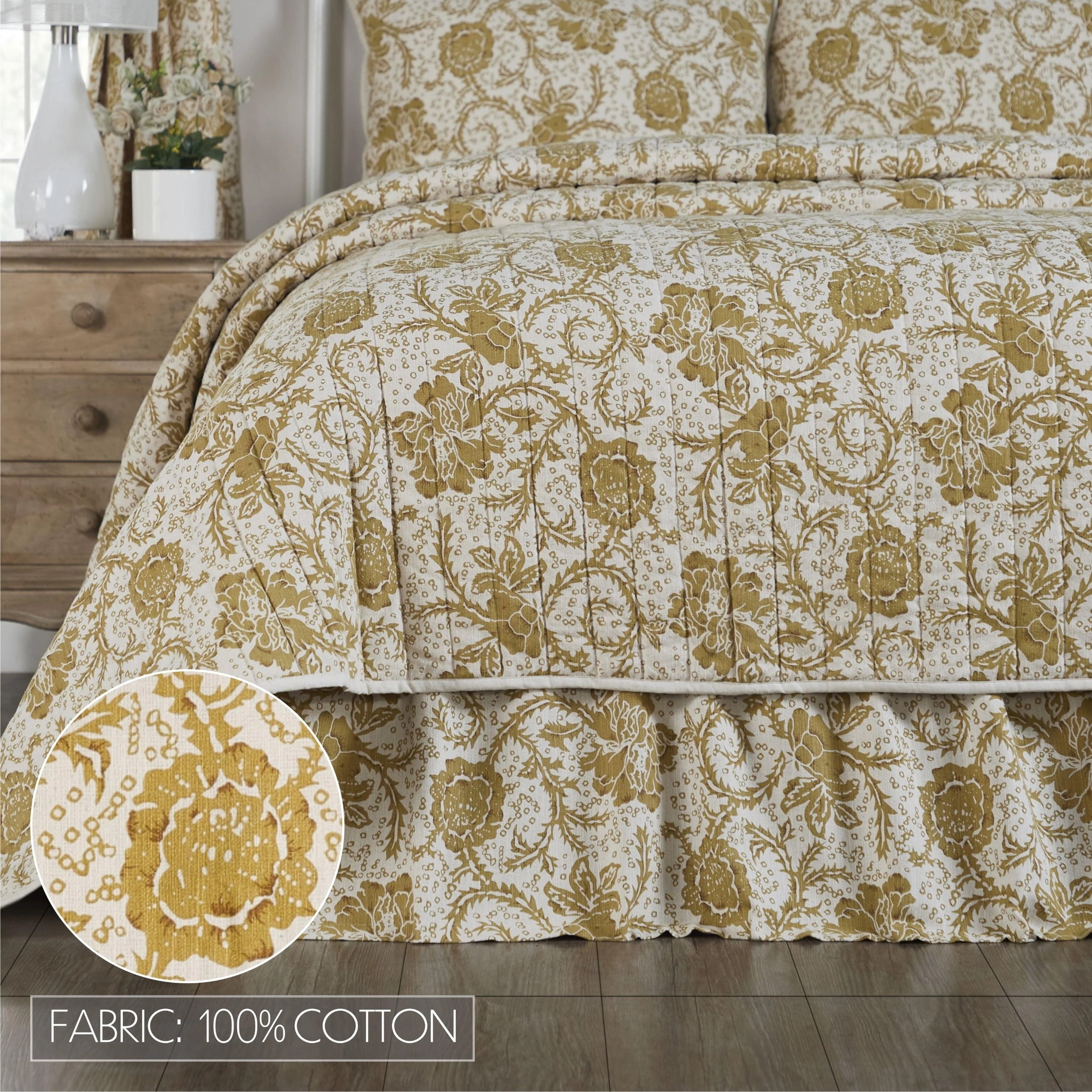 VHC Brands Dorset, Farmhouse Bed Skirt Dust Ruffle, Floral, Twin, Green, 39x76x16