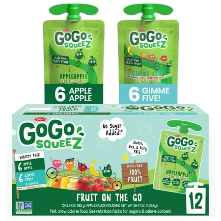 (12 Pack) GoGo Squeez Apple Apple and Gimme 5 Applesauce Pouch 3.2 oz 12 Pack
