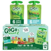 (12 Pack) GoGo Squeez Apple Apple and Gimme 5 Applesauce Pouch, 3.2 oz, 12 Pack