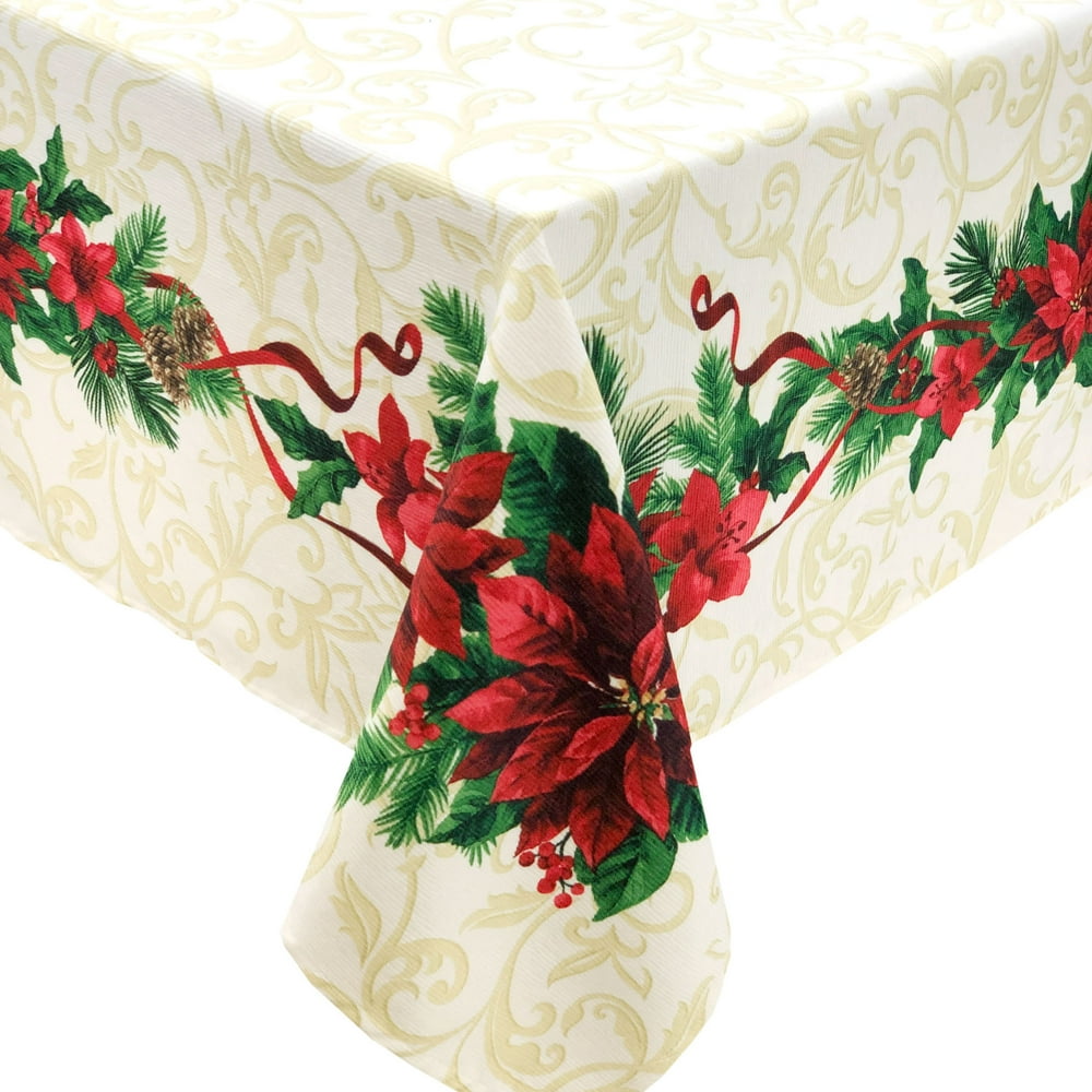 Holiday Poinsettias EasyCare Printed Tablecloth (60" x 84" Rectangle