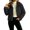 Black, variant on Womens Winter Warm Fleece Cropped Coats Teddy Thick Casual Hooded Loose Fit Button Down Outwear Pink L