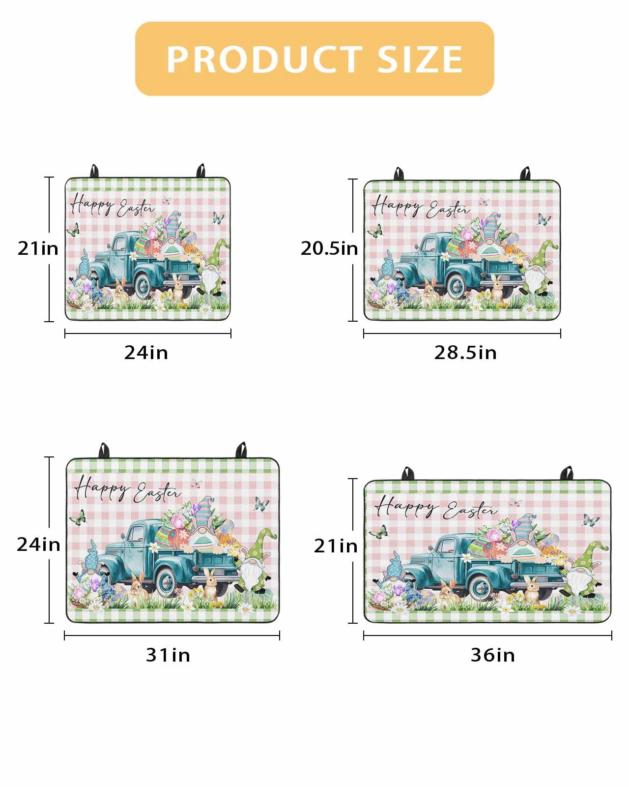 Large Induction Cooktop Protector Mat Easter Stove Top Covers for Electric Stove, Green Pink Plaid Blue Truck Eggs Bunny Pastoral Decorative Stove Burner Cover Mats, Glass Top Stove Cover
