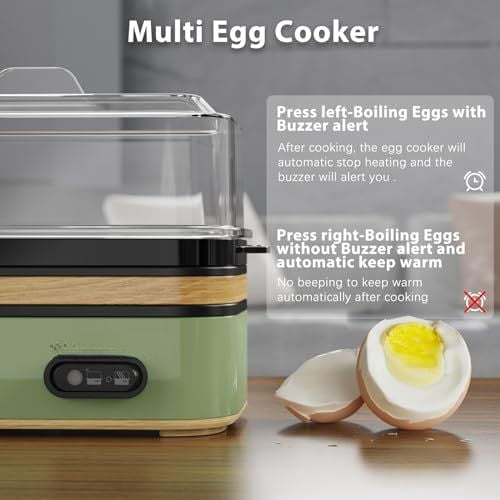 Rapid Egg Cooker Electric 6 Eggs Capacity, Soft, Medium, Hard Boiled, Poacher, Omelet Maker Egg Poacher With Auto Shut-Off, BPA Free (Green)
