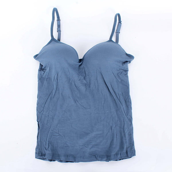 Bras Top for Women Tank Tops Adjustable Strap Camisole with Built in Padded  Bra Vest Cami Sleeveless Basic Solid Camisole Sexy V Neck Blue L 