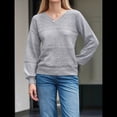 thumbnail image 4 of Suéteres de Punto para Mujer, Otoño, Cuello en V, Larga, Suéter Informal Holgado. Gris L, 4 of 6