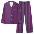thumbnail image 2 of BLTIBY Womens Pajama Sets 2 Piece Striped Printed Lapel Button Long Sleeve Shirts Pants Casual Loungewear Outfits with Pockets Purple XL, 2 of 7