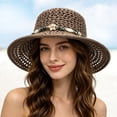 thumbnail image 2 of Men's Sun Hat Wide Brim Fedora Straw Uv Upf 80+ Women Bucket Hat Uv Protection Summer Sun Visor Hats Tops Coffee One Size, 2 of 4