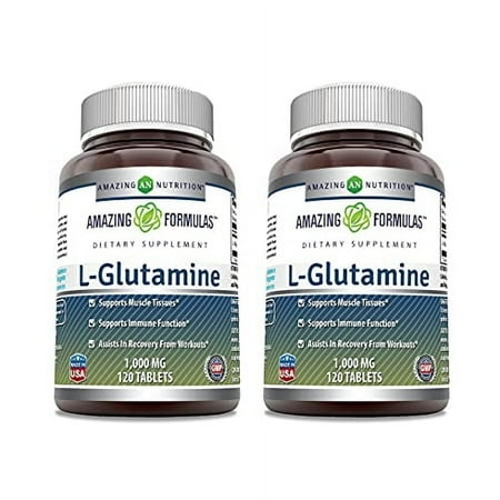 Amazing Formulas L Glutamine 1000mg 120 Tablets (Non-GMO,Gluten Free) - Pack of 2