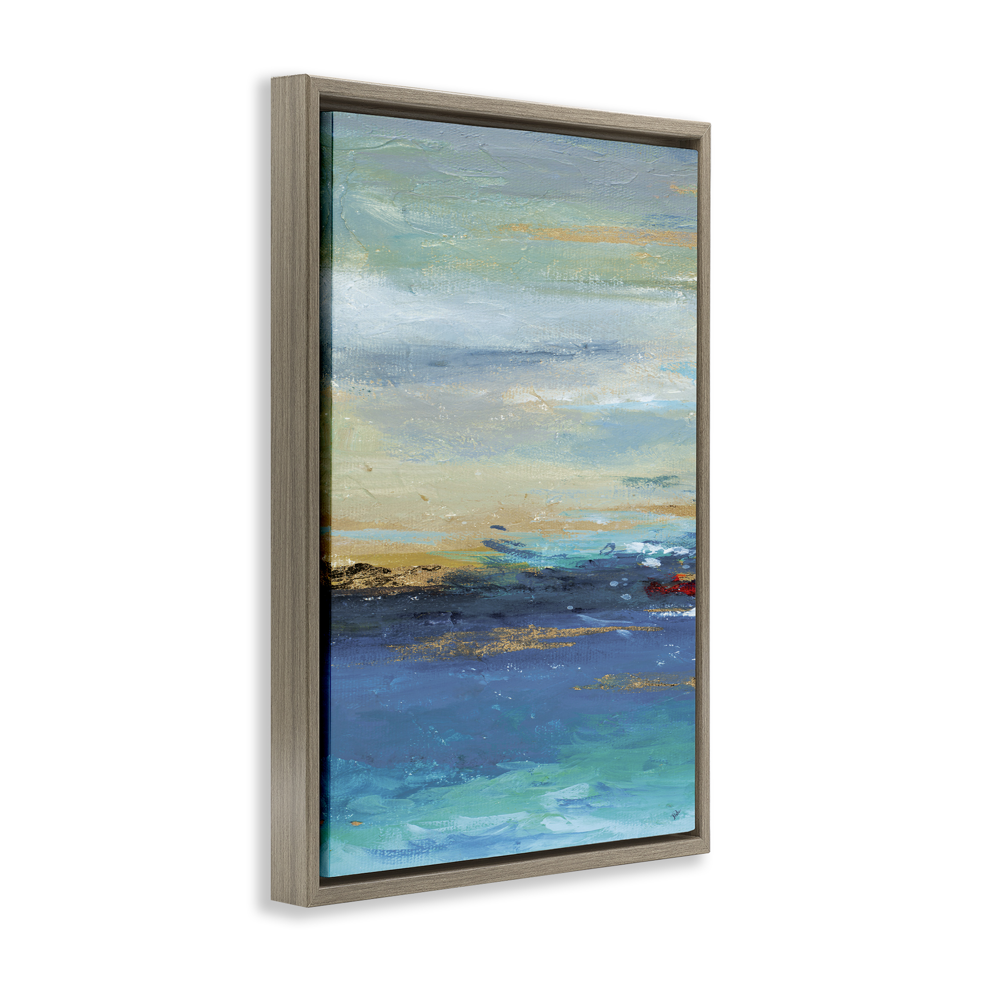 Stupell Industries Ombre Ocean View Abstract Painting Brown Floater Framed Canvas Art Print Wall Art, 21 x 31