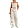 thumbnail image 1 of Conjunto de chándal para mujer ATHLECHIC, con tirantes de espagueti, top corto y pantalones rectos XL en color caqui claro, 1 of 5