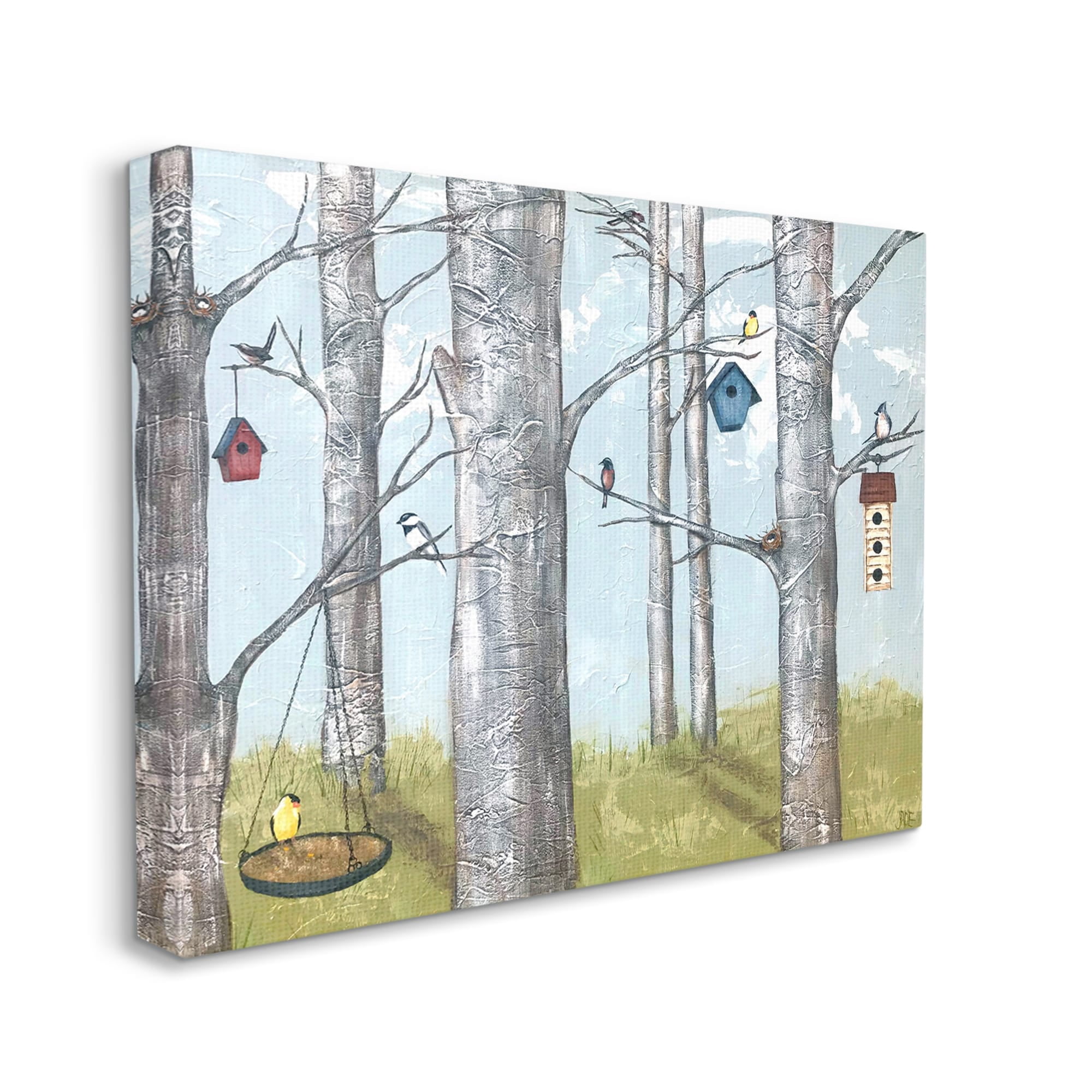 Stupell Industries Birdhouses Woodland Birch Trees Animals & Insects Painting Gallery Wrapped Canvas Print Wall Art