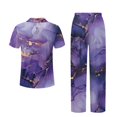 thumbnail image 6 of Yuyamidu Purple Texture Marble Women's Summer Pajamas Short Sleeve V-Neck Top & Loose Long Pants, Lightweight Sleep Set with Pockets, 6 of 7