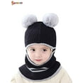thumbnail image 3 of Spencer Toddler Kids Baby Winter Beanie Warm Hat Thick Scarf Earflap Hood Scarves Skull Knitted Caps for Boys Girls Age for 2+ "Black", 3 of 8