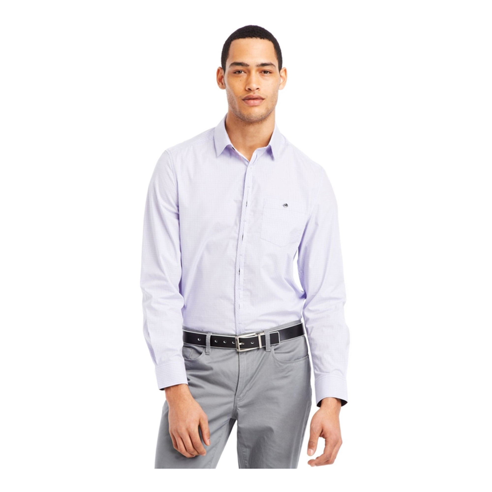 Formal Purple Pocket Men's Button Down Dress Shirts Long Sleeve Slim Fit Shirt 