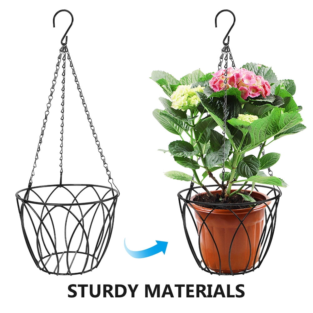 SOPOTUTU High Deep Petal Shape Iron Hanging Railing Planter Black 1Pcs