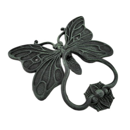 Cast Iron Butterfly Door Knocker and Strike Plate Verdigris Finish