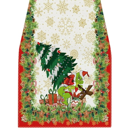 

Last Fall Sale! Stiwee The Gr1nch Christmas Decorations Gr1nchmas Table Runner Merry Christmas Whoville Winter Holiday Party Fireplace Kitchen Dining Room Home Decor
