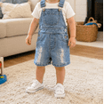 thumbnail image 3 of KIDSCOOL Toddler Denim Shorts Overalls Unisex Infant Baby Jean Shortalls,Blue,2-3 Years, 3 of 9