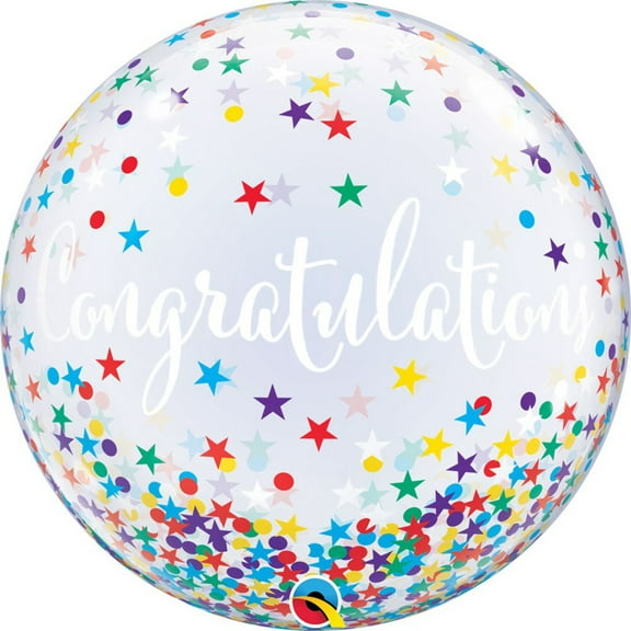 22 inch Bubble - Congratulations Confetti Stars Qualatex Bubble Balloon - Party Supplies Decorations